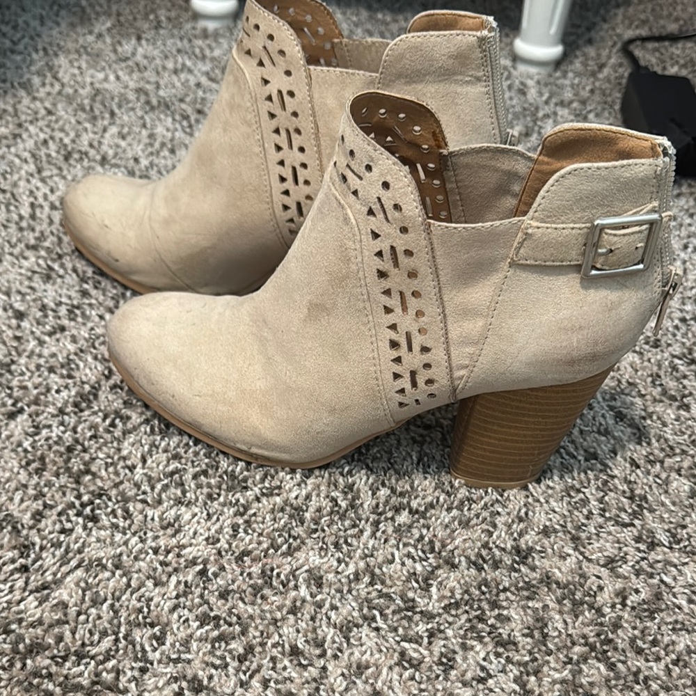 Qupid Tan Ankle Booties with Studded Detail and Buckle